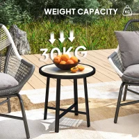 Outsunny Round Small Garden Table, 50.5cm Outdoor Side Table with SPC Tabletop, Metal Frame and Anti-slip Foot Pads for Garden, Balcony, Nature Wood Finish(m-6)