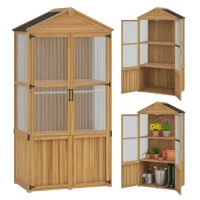 Outsunny Abri de jardin en bois armoire de jardin avec panneaux en acrylique étagères amovibles x 55 x 178 cm naturel(m-11)