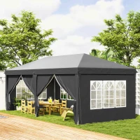 Outsunny Outsunny 3 x 6 m Garden Pop Up Gazebo, Wedding Party Tent Marquee, Water Resistant Awning Canopy with Sidewalls, Windows, Carry Bag, Grey(m-2)