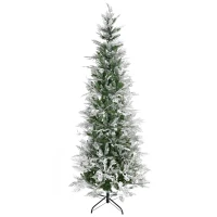 HOMCOM 7 Ft Pencil Snow Flocked Artificial Christmas Tree with Realistic Cypress Branches, Auto Open, Green(m-10)