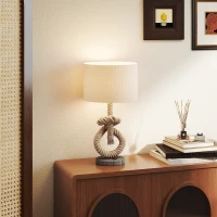 HOMCOM Nautical Table Lamps Set of 2 with USB Charging Port, Bedside Lamps for Bedroom Living Room, Warm White LED Bulb Included, with Hemp Rope, Natural(m-9)