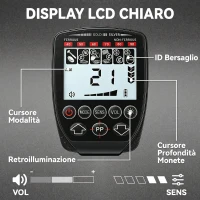 Outsunny Metal Detector Adulti, 4 Modalità, Bobina IP68 Impermeabile, Display LCD(m-6)
