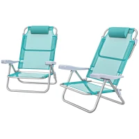 Outsunny 2er Set Campingstühle klappbar Campingstuhl mit 6-fach verstellbarer Netzrückenlehne Kopfstütze 62 x 65 x 80 cm Türkis(m-11)
