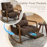 Cozy Rocking Chair with Adjustable Footrest and Side Pocket, Soft Corduroy Glider Armchair for Nursery, 92L x 80W x 70H cm, Coffee(m-8)