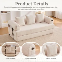 Cozy Compressible Folding Sofa with Detachable Metal Frame, Soft Modular Sectional Couch for Small Apartment, 110L x 33W x 33H cm, Beige(m-5)