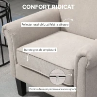 HOMCOM Fotoliu Decorativ în Stil Nordic cu Brațe, din Lemn și Poliester, 79x78x87 cm, Gri și Maro(m-8)