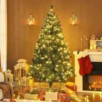 HOMCOM Árvore de Natal 180 cm com Luzes LED 9 Modos de Iluminação 802 Ramos e Neve Artificial Verde(m-10)