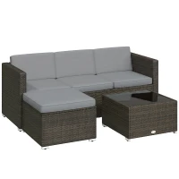 Outsunny 3 Pieces Garden Furniture Set w/ Cushions, PE Rattan Wicker Conversation Corner Sofa Set, Light Grey(m-1)