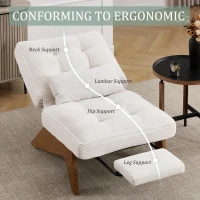 Cozy Reclining Accent Chair with Foldable Ottoman and Lumbar Pillow, Soft Adjustable Lounger for Living Room, 127L x 73W x 90H cm, Beige(m-5)