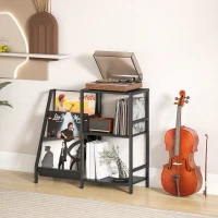 HOMCOM 3-Tier Record Player Stand, End Table for Living Room, Bedroom - Black Wood Effect(m-10)