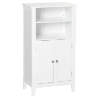 kleankin Mobile Bagno con Mensole Regolabili e Armadietto 2 Ante, Mobiletto Bagno Multiuso in Legno, Bianco, 50x30x93cm(m-1)