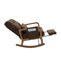 Cozy Rocking Chair with Adjustable Footrest and Side Pocket, Soft Corduroy Glider Armchair for Nursery, 92L x 80W x 70H cm, Coffee(m-15)