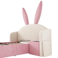 Bunny Ears Children's Bed with Hydraulic Storage, Adorable Bed for Girls Bedrooms, 206L x 149W x 143H cm, Beige+Pink(m-10)