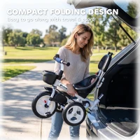 HOMCOM Metal Frame 6 in 1 Baby Push Tricycle with Parent Handle for 1-5 Years Old, Dark Blue(m-5)