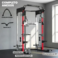 SPORTNOW Jaula de Potência Rack para Agachamentos com Sistema de Polias Ajustável, Barra de Elevações e Estação para Paralelas(m-7)