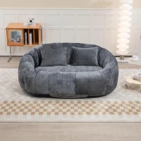 Cozy Oversized Bean Bag Sofa with 2 Matching Pillows, Soft 2-Seat Sectional Couch for Living Room and Bedroom, 145L x 95W x 63H cm, Grey(m-1)