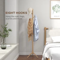 HOMCOM Eight-Hook Wooden Coat Rack - Natural(m-4)