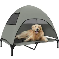 PawHut Hundeliege Outdoor mit Dach, Erhöhtes Hundebett für Große Hunde, 106 x 76 x 99 cm, Hellgrau(m-12)