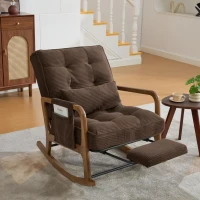 Cozy Rocking Chair with Adjustable Footrest and Side Pocket, Soft Corduroy Glider Armchair for Nursery, 92L x 80W x 70H cm, Coffee(m-1)