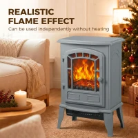 HOMCOM Electric Fireplace Stove, 1000W/2000W, Freestanding Electric Fire with LED Flame Effect, Adjustable Thermostat, Grey(m-4)