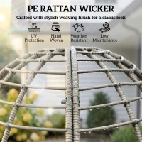 Outsunny Garden Egg Chair with Footstool, Rattan Indoor Outdoor Lounge Chair and Ottoman Set with Thick Cushions, Light Grey(m-5)