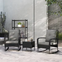Outsunny Three-Piece Rocking Chair Rattan Bistro Set - Black(m-10)