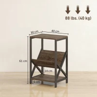 HOMCOM Narrow Side Table, End Table with 3-Tier Storage, V-Shaped Magazine Holder for Living Room, Bedroom, 40 x 30 x 61cm, Oak(m-3)