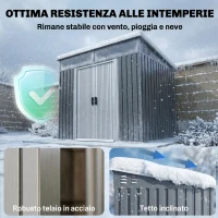 Outsunny Casetta da Giardino Porta Attrezzi con 4 Finestre e 2 Ganci, in Acciaio Zincato, 195x122x181.5 cm, Grigio(m-5)