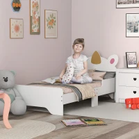 ZONEKIZ Unicorn-Designed Toddler Bed, Kids Bedroom Furniture, for Ages 3-6 Years, 143 x 74 x 67cm - White(m-2)