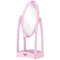 AIYAPLAY Kids Full Length Mirror, 360° Rotating Children Standing Mirror with Storage Shelf, Pink(m-11)
