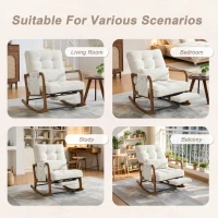 Cozy Rocking Chair with Adjustable Footrest and Side Pocket, Soft Corduroy Glider Armchair for Nursery, 92L x 80W x 70H cm, Beige(m-9)