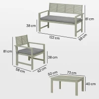 Outsunny 4 Seater Wooden Garden Furniture Set with Loveseat, Armchairs, Table, Acacia Wood Garden Sofa Set, Light Grey(m-3)