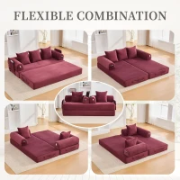Cozy Compressible Folding Sofa with Detachable Metal Frame, Soft Modular Sectional Couch for Small Apartment, 110L x 33W x 33H cm, Wine Red(m-4)