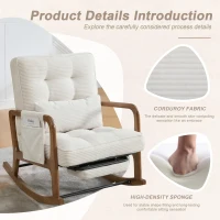 Cozy Rocking Chair with Adjustable Footrest and Side Pocket, Soft Corduroy Glider Armchair for Nursery, 92L x 80W x 70H cm, Beige(m-5)