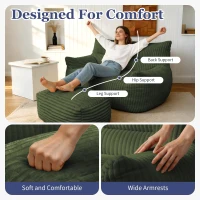 Oversized 2-Seater Corduroy Sofa with Ottoman, Comfortable Couch for Couples and Family, 100L x 135W x 75H cm, Green(m-7)