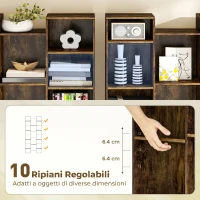 HOMCOM Libreria Moderna in Legno Alta 181 cm con 21 Scomparti e 10 Ripiani Regolabili, Marrone Rustico(m-5)