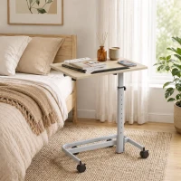 HOMCOM Mesa Auxiliar de Altura Regulable con 4 Ruedas en Madera y Metal 60x40x72-93,5 cm Roble(m-4)