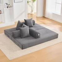 Cozy Compressible Folding Sofa with Detachable Metal Frame, Soft Modular Sectional Couch for Small Apartment, 110L x 33W x 33H cm, Dark Gray(m-9)