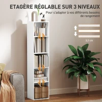 HOMCOM Bibliothèque étagère de rangement 5 niveaux avec étagères réglables pour salon, chambre, bureau, 30x24x133,5cm, blanc(m-5)