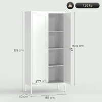 HOMCOM Armadio per Ufficio in Acciaio a 3 Ripiani Regolabili con Serratura e 2 Chiavi, 80x40x175 cm, Bianco(m-3)