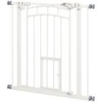 PawHut Barreira de Segurança para Cães 74-80 cm Porta de Segurança para Animais com Montagem a Pressão e Duplo Bloqueio Branco(m-11)