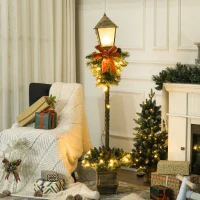 Outsunny Weihnachtslaterne mit Beeren, Zapfen & Schleife, LED-Lichter, Metallmast, 150 cm(m-10)