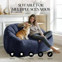 Plush 2-Seater Bean Bag Sofa with High Density Sponge, Cosy Lazy Couch for Gaming Room and Pet-Playing Room, 140L x 98W x 61H cm, Blue(m-4)