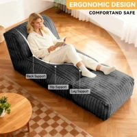 Comforting Modular Bean Bag Sofa with Ottoman, Versatile Couch for Living Rooms, Bedrooms, Dorms, 160L x 80W x 66H cm, Dark Gray(m-4)