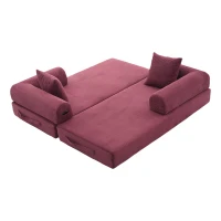 Cozy Compressible Folding Sofa with Detachable Metal Frame, Soft Modular Sectional Couch for Small Apartment, 110L x 33W x 33H cm, Wine Red(m-15)