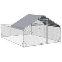 PawHut Enclos poulailler chenil volière extérieur 12 m² - parc grillagé dim. 4L x 3l x 2H m - espace couvert - acier galvanisé(m-12)