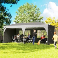 Outsunny Tenda Dobrável 6x3 m Pop-up com 4 Laterais Amovíveis Tenda de Jardim com Faixas Refletoras Altura Ajustável UPF50+ Cinzento(m-2)