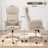 HOMCOM Cadeira de Escritório Giratória com Encosto Alto, Função de Balanço, Altura Ajustável, Apoios de Braços Acolchoados e Rodas - Bege(m-3)