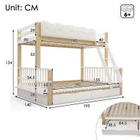 Playful Wooden Bunk Bed Frame with Storage Drawers, Solid Pine Twin Over Full Sleeper Bed for Kids Room, 195L x 140W x 154H cm, Natural+White(m-3)