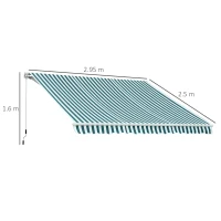 Outsunny Tenda da Sole a Bracci per Esterno con Manovella, Metallo e Poliestere, 295x250cm Verde e Bianco(m-3)